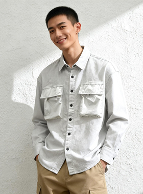 春季外套男士牛仔衬衫ABLE JEANS男长袖夹克型工装休闲衬衣潮流装