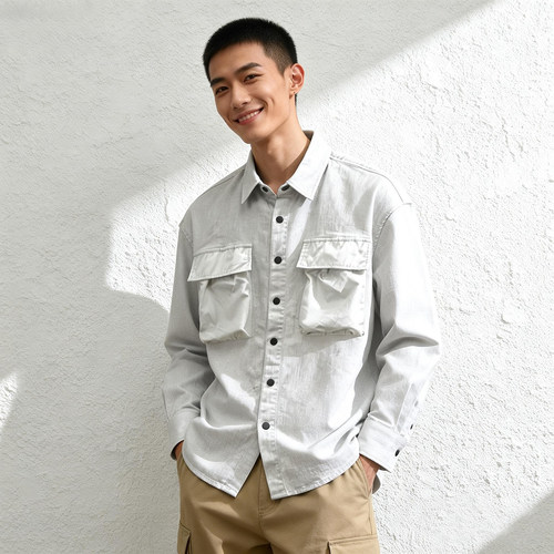 春季男士牛仔工装长袖衬衫