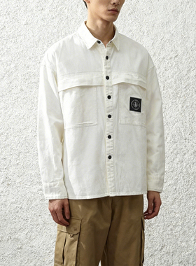 ABLE JEANS男女同款机能风大口袋宽松白色休闲翻领简约长袖衬衫