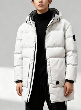 90白鸭绒ABLE JEANS羽绒服男女厚型连帽外套胖子大码中长款冬季装