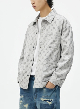 ablej eans中性款春秋宽松休闲翻领衬衫时尚帅气长袖牛仔衬衣夹克