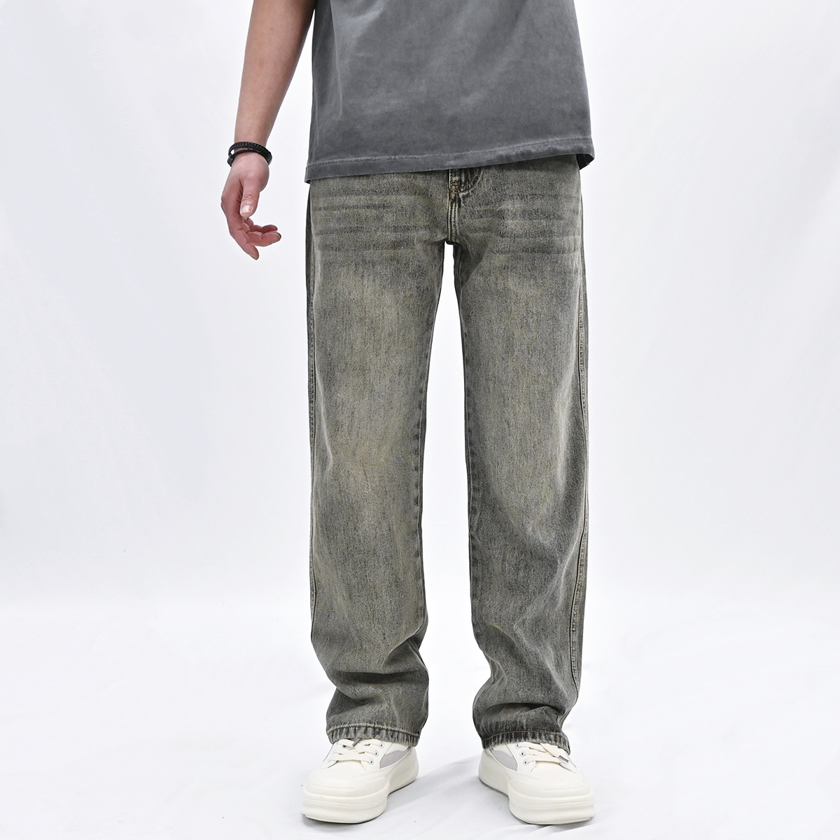 美式休闲男牛仔裤复古直筒阔腿裤