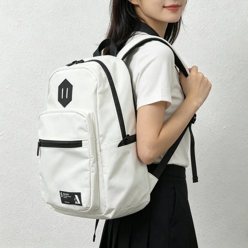 男女通用白色牛仔双肩包中号背包