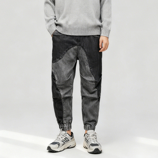 拼接潮流松紧腰裤 JEANS男解构牛仔裤 中国想象ABLE 潮男束脚牛仔裤