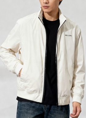 棒球领夹克拉链外套ABLE JEANS男女上衣春秋青年休闲装简约黑白色