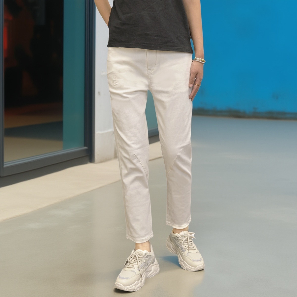 白牛锥形裤男女同款酷爽潮九分裤