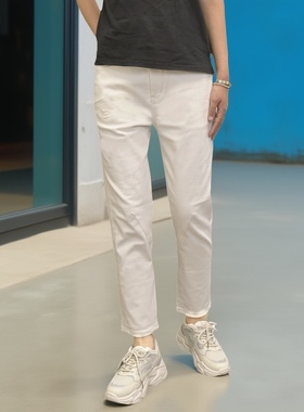 超值白色牛仔裤男女锥形裤九分裤ABLE JEANS裤子小脚春夏休闲酷爽
