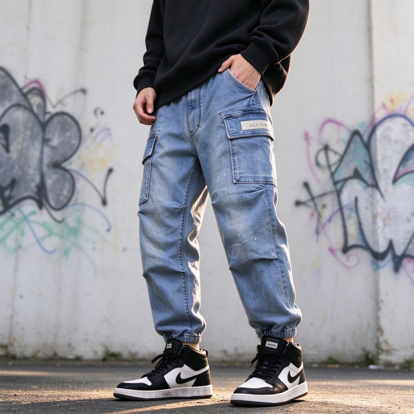ABLEJEANS秋冬厚款牛仔九分裤男
