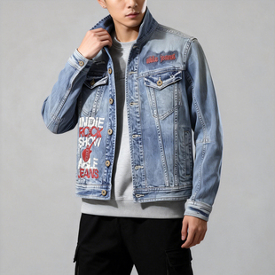 男青年修身 JEANS小码 男女外套 潮流印花牛仔夹克ABLE 清仓男女同款