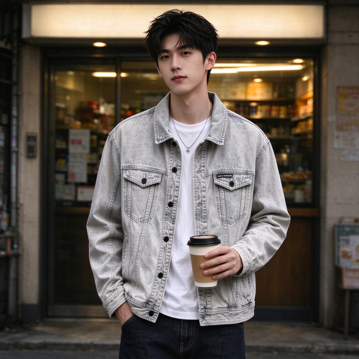 ABLEJEANS男士翻领牛仔夹克外套