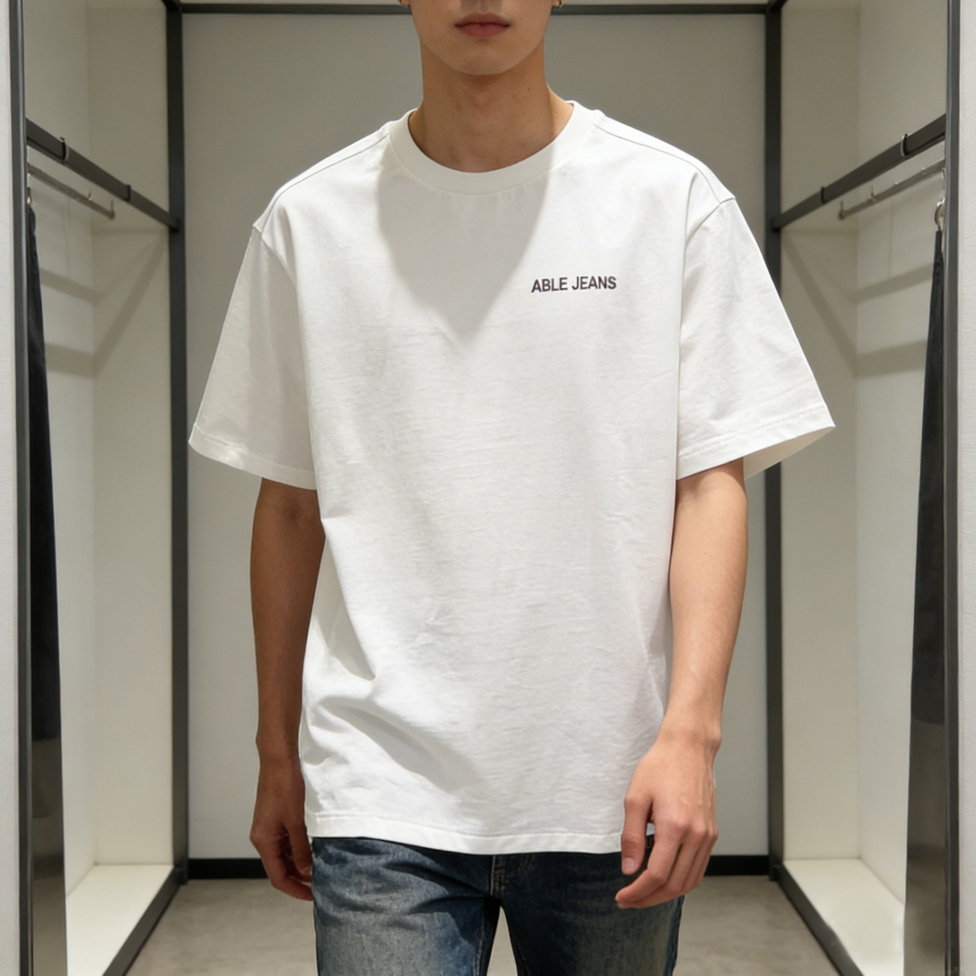 情侣装ABLE JEANS草莓熊t恤短袖男女圆领宽松白色体恤衫潮流半袖