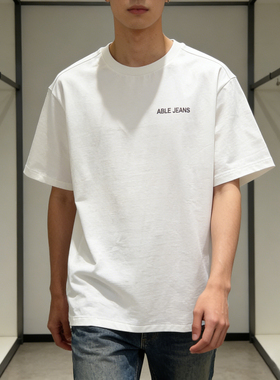 情侣装ABLE JEANS草莓熊t恤短袖男女圆领宽松白色体恤衫潮流半袖