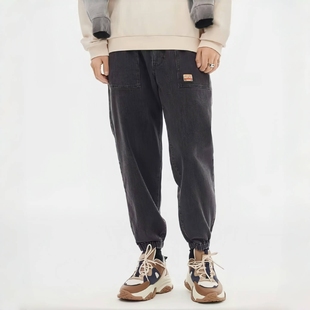 ABLE 宽锥形潮流运动男裤 JEAN专柜男士 松紧束脚裤 休闲牛仔裤 新款