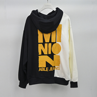 小黄人联名ABLEJEANS男女卫衣拼色连帽衫潮牌情侣款套头减龄外套