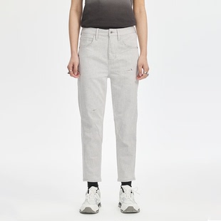 白牛酷爽牛仔裤ABLE JEANS男女同款水洗破洞立体锥形春夏九分裤潮