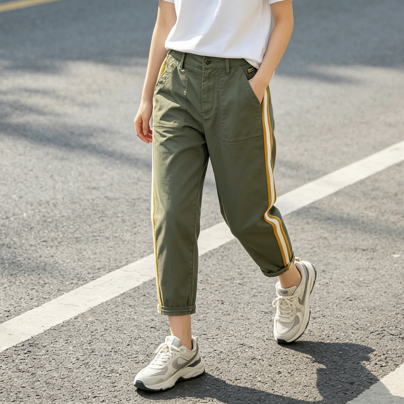 ABLEJEANS显瘦全棉条纹九分
