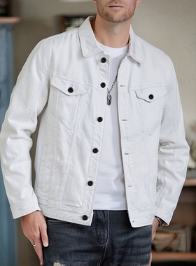 帅气白色外套ABLE JEANS男牛仔夹克短款水洗修身上装休闲潮高级感