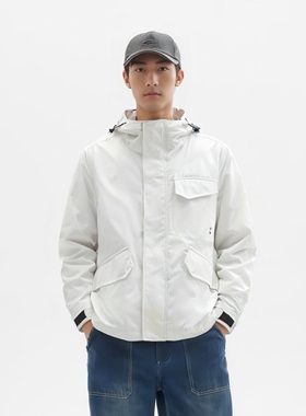 ABLE JEANS男士春秋尼龙外套连帽工装风衣防风夹克潮流青年男上衣