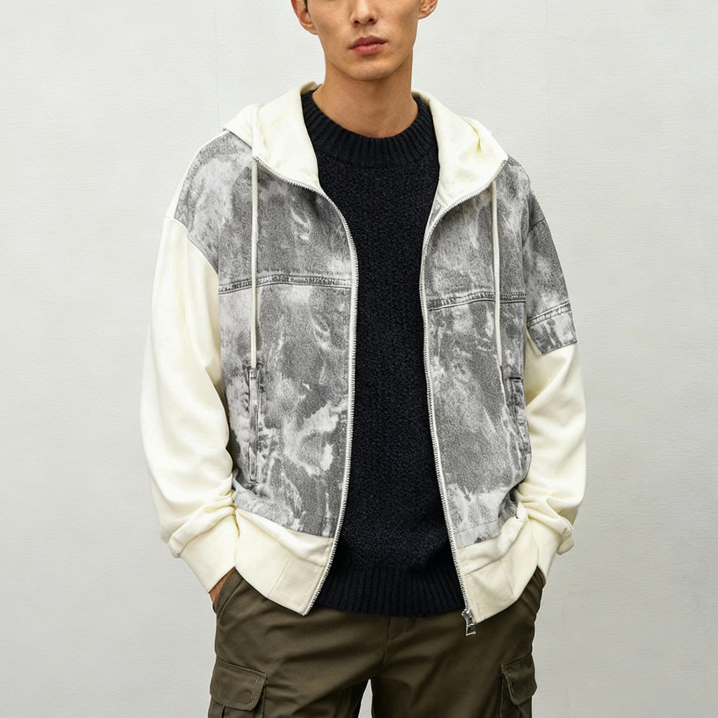 ABLEJEANS男开衫卫衣解构风牛仔