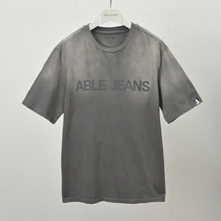 JEANS男脏洗字母印花纯棉宽松t恤圆领上衣 体恤ABLE 男女同款 短袖