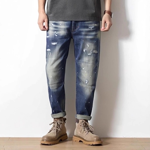 jeans男秋冬牛仔裤 超值牛仔裤 复古做旧立体松垮裤 able 弹力锥形裤