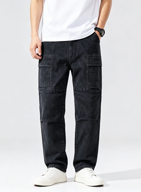 机能牛仔裤新款ABLE JEANS男长裤黑灰色立体剪裁口袋工装牛仔长裤