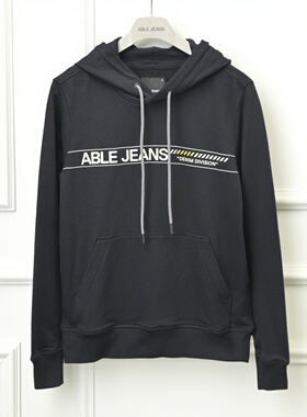 特价卫衣able jeans男连帽毛圈布卫衣春秋季棉潮牌青年套头衫