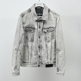 时尚 水洗翻领夹克宽松休闲长袖 印花牛仔外套春秋 JEANS男士 ABLE