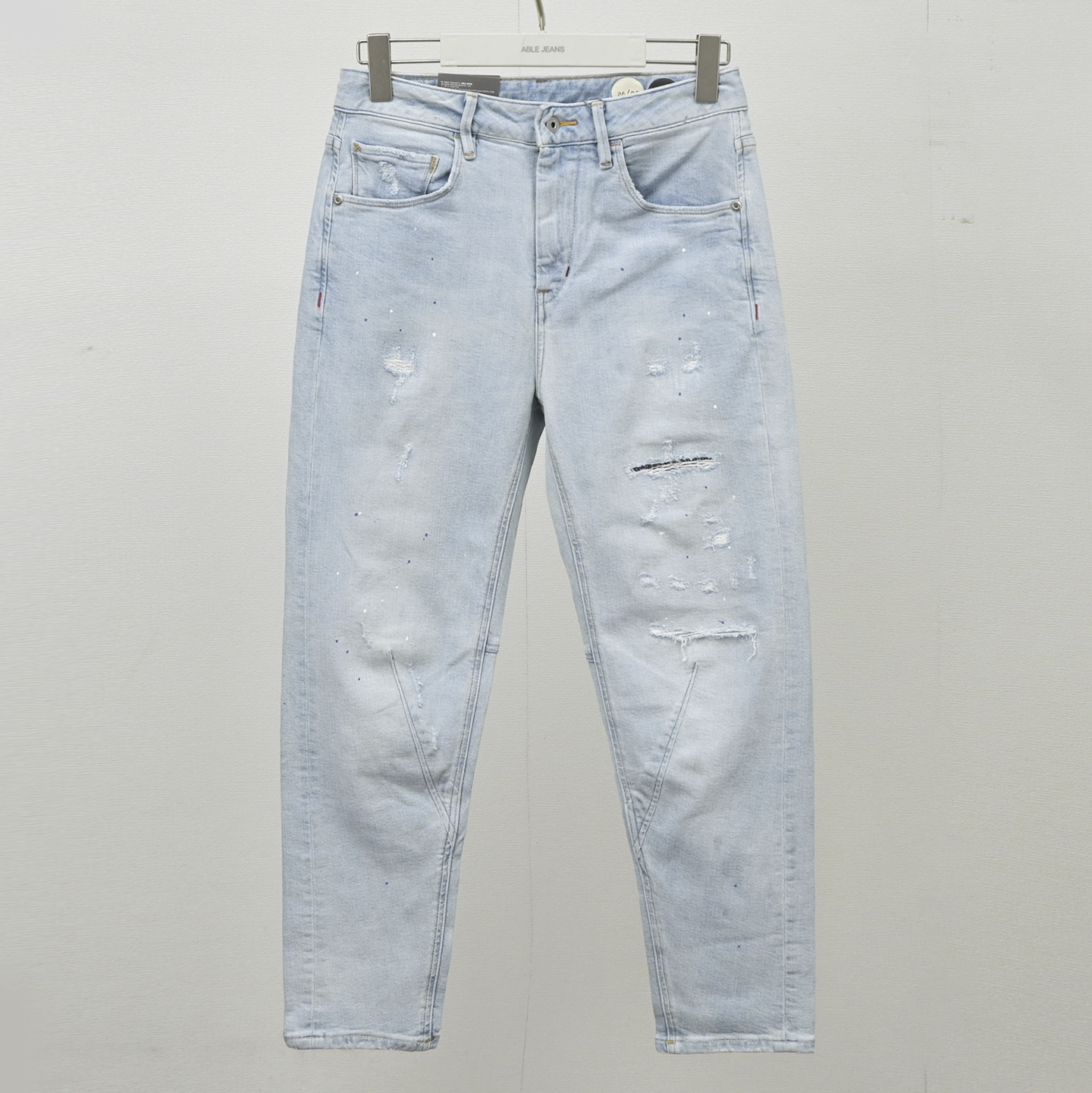 锥形做旧牛仔裤男女微弹破洞休闲立体剪裁泼墨小脚裤ABLE JEANS