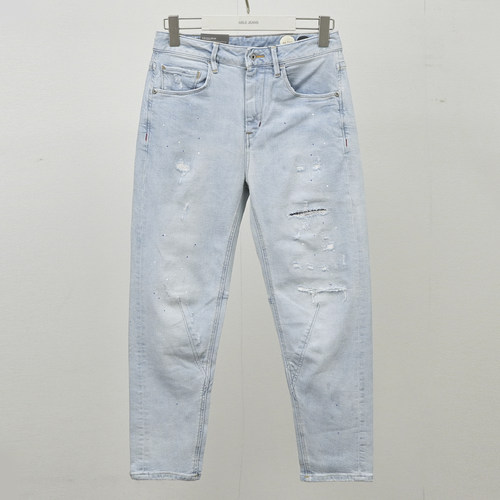 锥形做旧牛仔裤男女微弹破洞休闲立体剪裁泼墨小脚裤ABLE JEANS