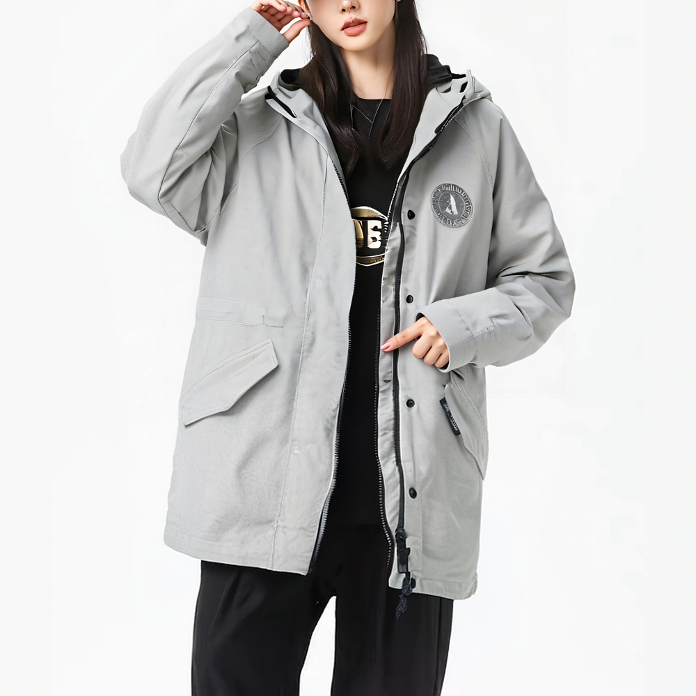 ABLE JEANS冬季新款女士连帽薄棉服中长款加厚防风2件套外套棉衣