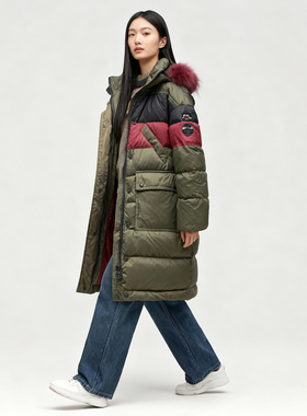 超厚+抗寒ABLE JEANS女羽绒服宽松连帽毛领冬季保暖中长款女外套