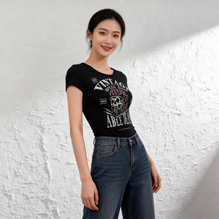 JEANS女士夏季 ABLE 正品 印花体恤半袖 街头t恤衫 全棉短袖 超值T恤