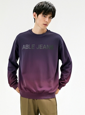 秋季新款渐变色ABLE JEANS男女卫衣圆领毛圈布宽松版休闲情侣上衣