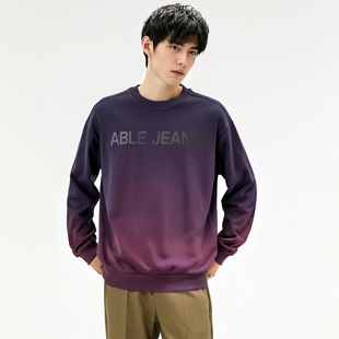 JEANS男女卫衣圆领毛圈布宽松版 渐变色ABLE 休闲情侣上衣 新款 秋季
