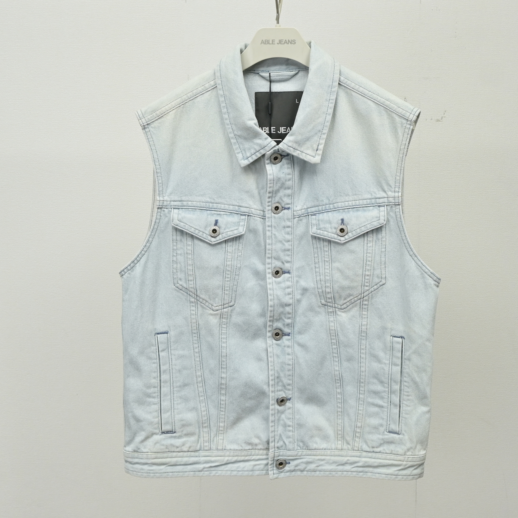 699新款春夏水洗浅色牛仔马甲ABLE JEANS男士时尚翻领背心潮