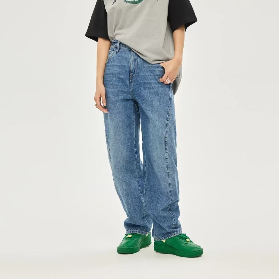 牛仔裤女士水洗做旧锥形裤百搭