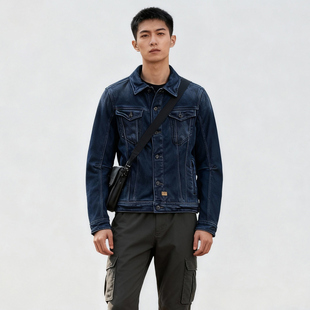 JEANS秋冬季 加绒牛仔夹克男ABLE 外套深色青年休闲茄克潮 特价 小码