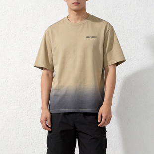 中国想象ABLE 渐变色t恤潮流印花体恤宽松圆领纯棉 JEANS男女短袖