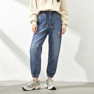 束脚裤 松紧腰牛仔裤 女裤 JEANS牛仔裤 休闲宽松锥形运动裤 ABLE 春季