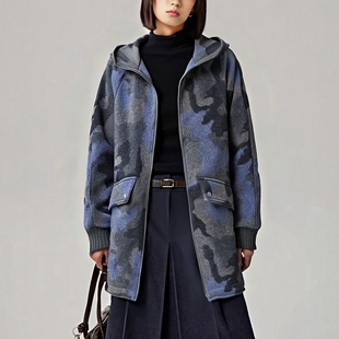 JEANS中长款 迷彩厚宽松上衣 ABLE 特超值毛呢大衣女士羊毛外套冬季
