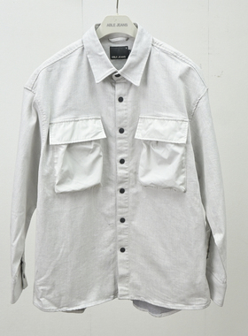 新款灰底白色牛仔衬衫ABLE JEANS男长袖夹克型工装休闲衬衣潮流装