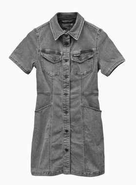 ABLE JEANS夏季新款女士修身收腰灰色牛仔裙短袖女衬衫连衣裙显瘦