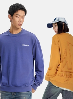 超值秋季卫衣ABLE JEANS男女款密织毛圈布圆领套头针织上衣刺绣款