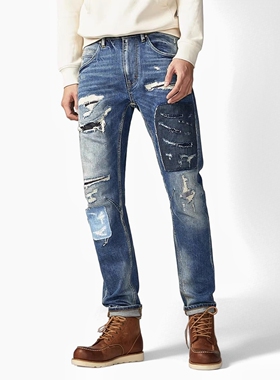 神裤ABLE JEANS男牛仔裤撞色解构风大v裤3D立体剪裁锥形男长裤子