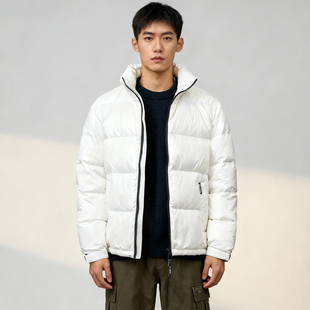 拉链外套羽绒衣印花白色休闲立领羽绒冬装 jeans羽绒服男冬季 able