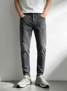 新款ABLE JEANS牛仔裤男黑灰色修身弹力小脚裤潮牌休闲显瘦男长裤