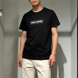 纯棉ABLE 男T恤圆领夏季 纯色字母印花休闲体恤衫 男上衣 JEANS短袖