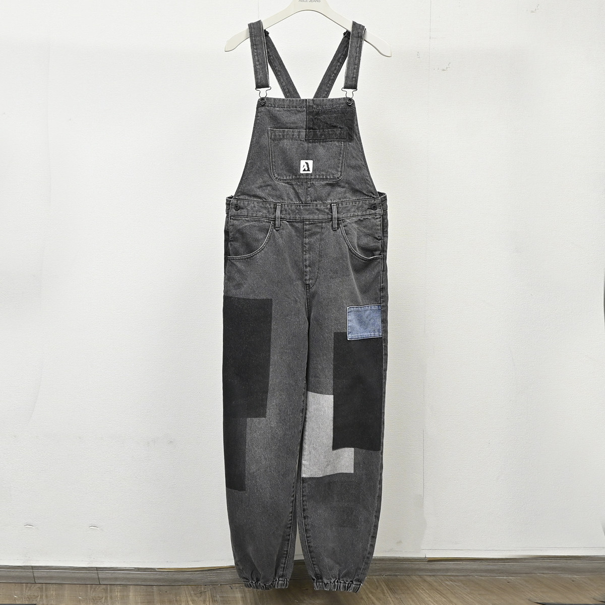 ABLE，JEANS水洗拼接背带牛仔裤