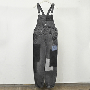 一件ABLE 连身束脚长裤 JEANS中性款 牛仔裤 潮 水洗拼接背带裤 特价